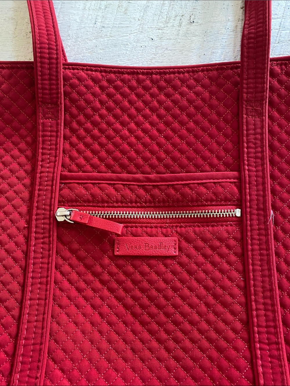Vera Bradley Bright Red Quilted Tote with Front Zip Pocket - Picture 2 of 9